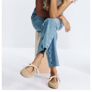 NWT ZARA SPLIT LEATHER LACCE UP BALLET FLAT SANDY BROWN SOLD OUT 7.5